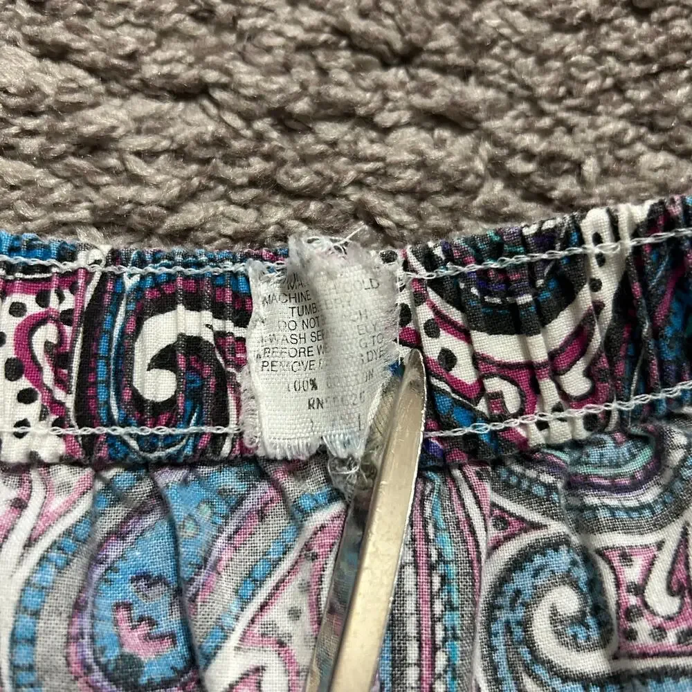 Vintage 80s Paisley Pants Elastic Waist Baggy Wide Leg Unisex Cotton 32-34